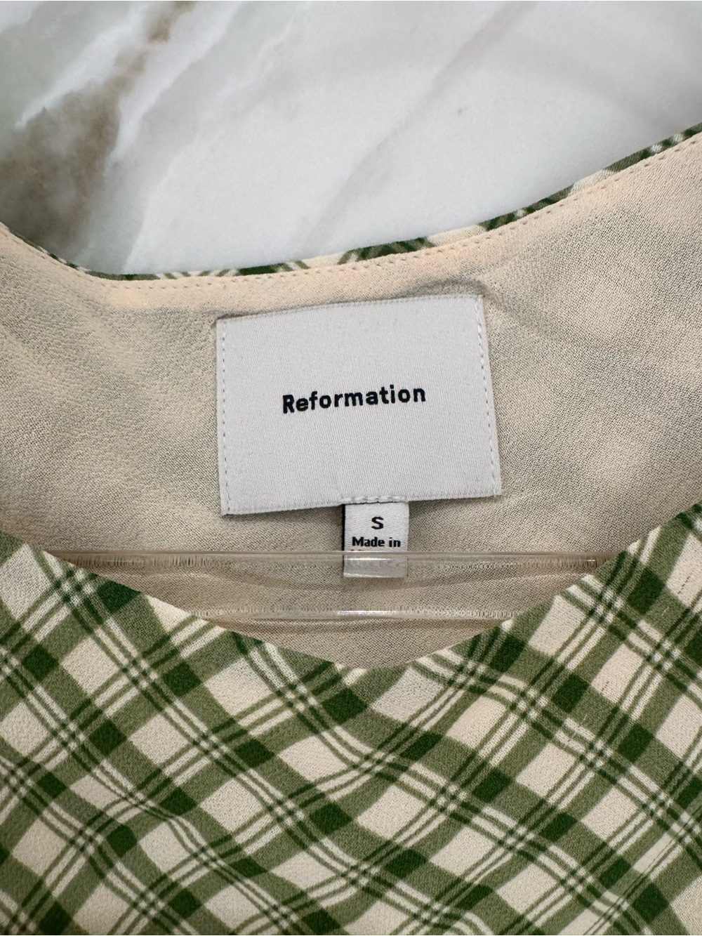Reformation Green and Cream Plaid Sleeveless Slip Dress - Picture 3 of 3